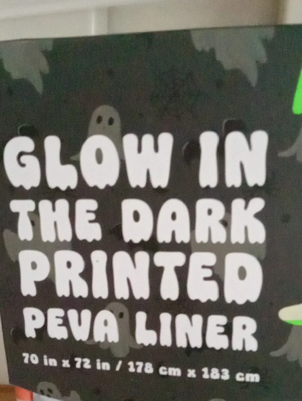 Glow-in-the-Dark Ghost PEVA Shower Curtain Liner - White & Green